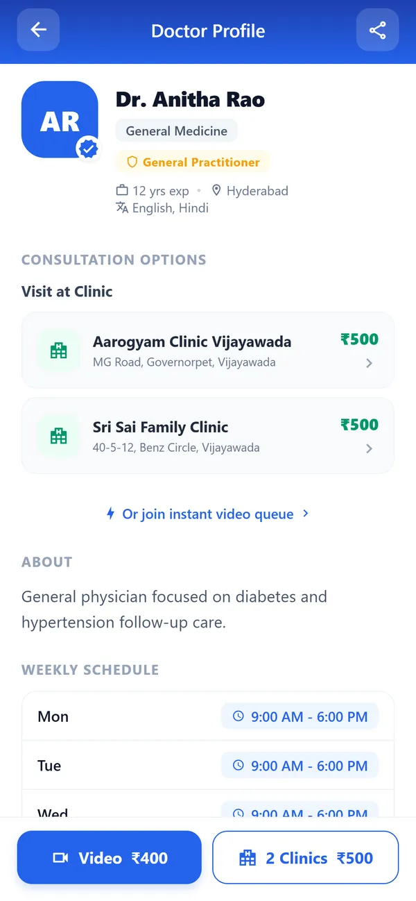 Pick a doctor, clinic and time
