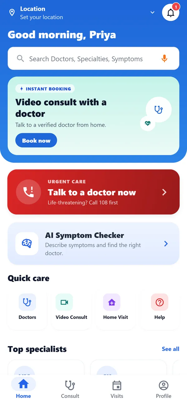 Home: consult, urgent care, home visits
